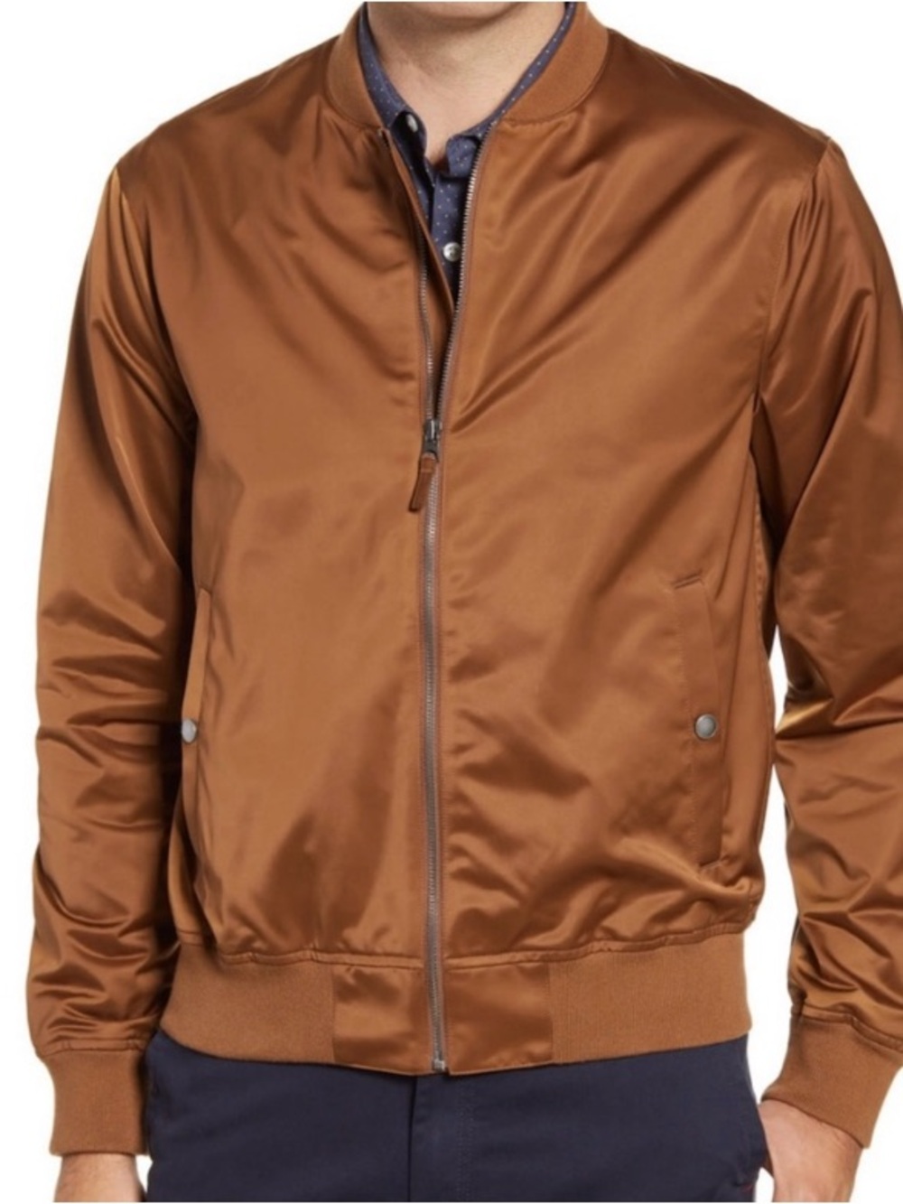 Bonobos Boulevard Caramel Copper Satin Bomber Jacket Size L - Picture 1 of 4